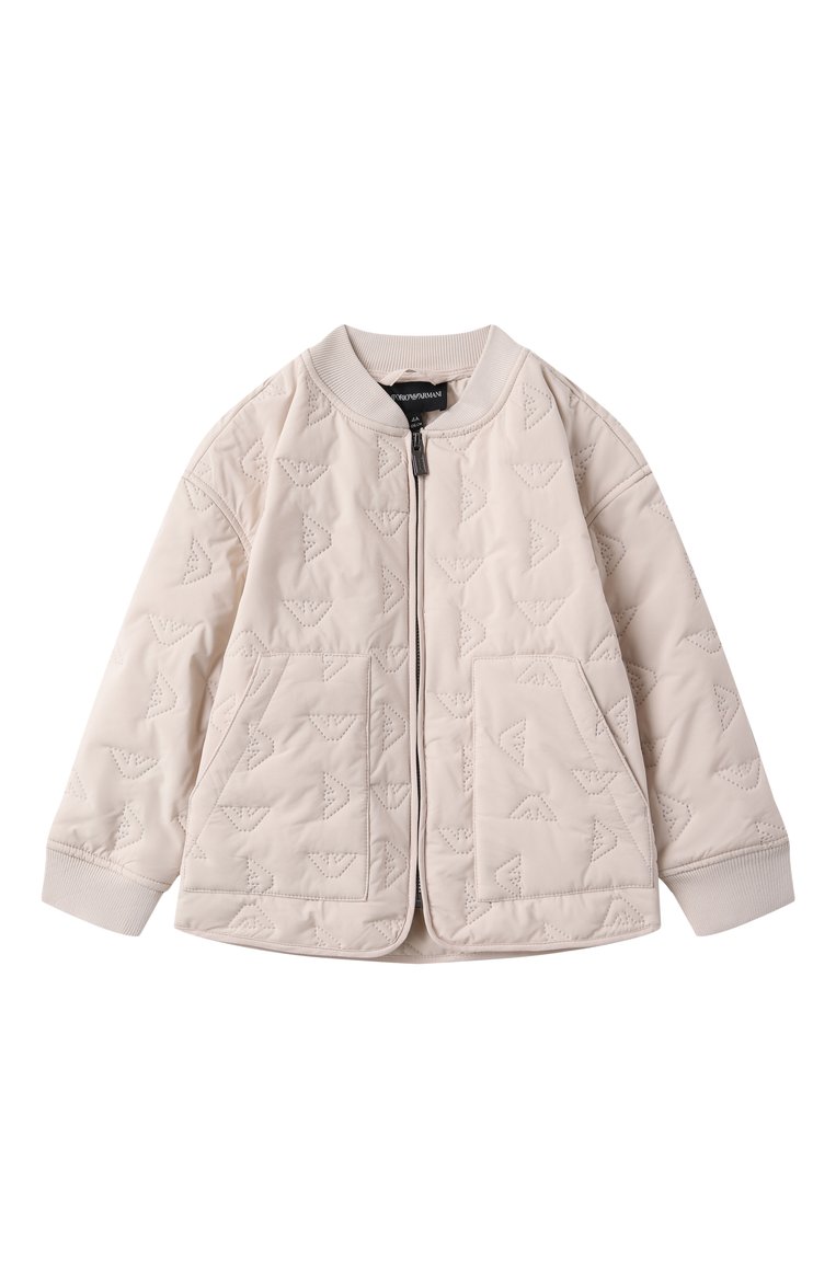 Детского утепленный бомбер EMPORIO ARMANI светло-бежевого цвета, арт. EB000196/AF13081 | Ф�ото 1 (Рукава: Длинные; Материал сплава: Проставлено; Материал подклада: Синтетический материал; Драгоценные камни: Проставлено; Кросс-КТ: Демисезон, бомбер; Материал внешний: Синтетический материал; Ростовка одежда: 4 года | 104 см, 8 лет | 128 см, 6 лет | 116 см, 13 - 15 лет | 158 см, 10 - 11 лет | 140 - 146см, 16 лет | 164 см)