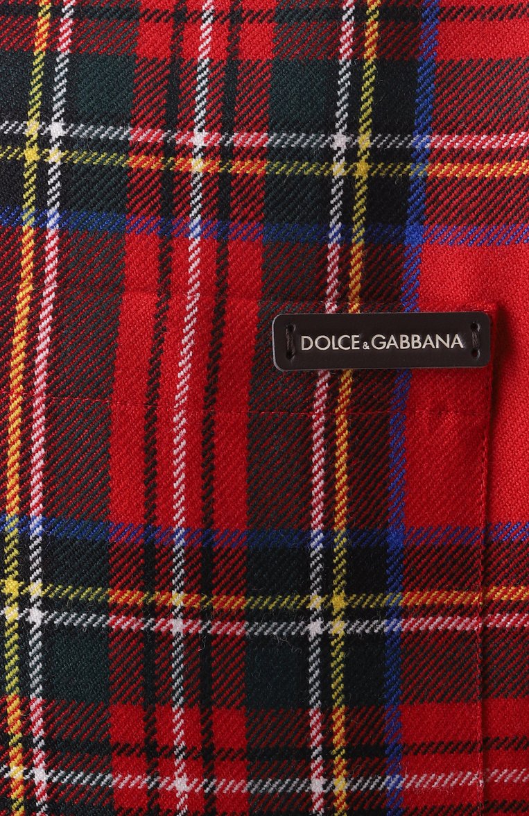 Мужская шерстяная рубашка DOLCE & GABBANA красного цвета, арт. G5JZ9T/FQ2KC | Фото 6 (Драгоценные камни: Проставлено; Рукава: Длинные; Длина (для топов): Стандартные; Материал сплава: Проставлено; Материал внешний: Шерсть; Случай: Повседневный; Стили: Кэжуэл; Принт: Клетка; Застежка: Пуговицы; Воротник: Кент; Рубашки М: Regular Fit)