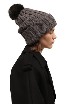 Женская шерстяная шапка BLACK SABLE серого цвета, арт. BS-005CW | Фото 2 (Материал: Текстиль, Шерсть; Материал сплава: Проставлено; Нос: Не проставлено)