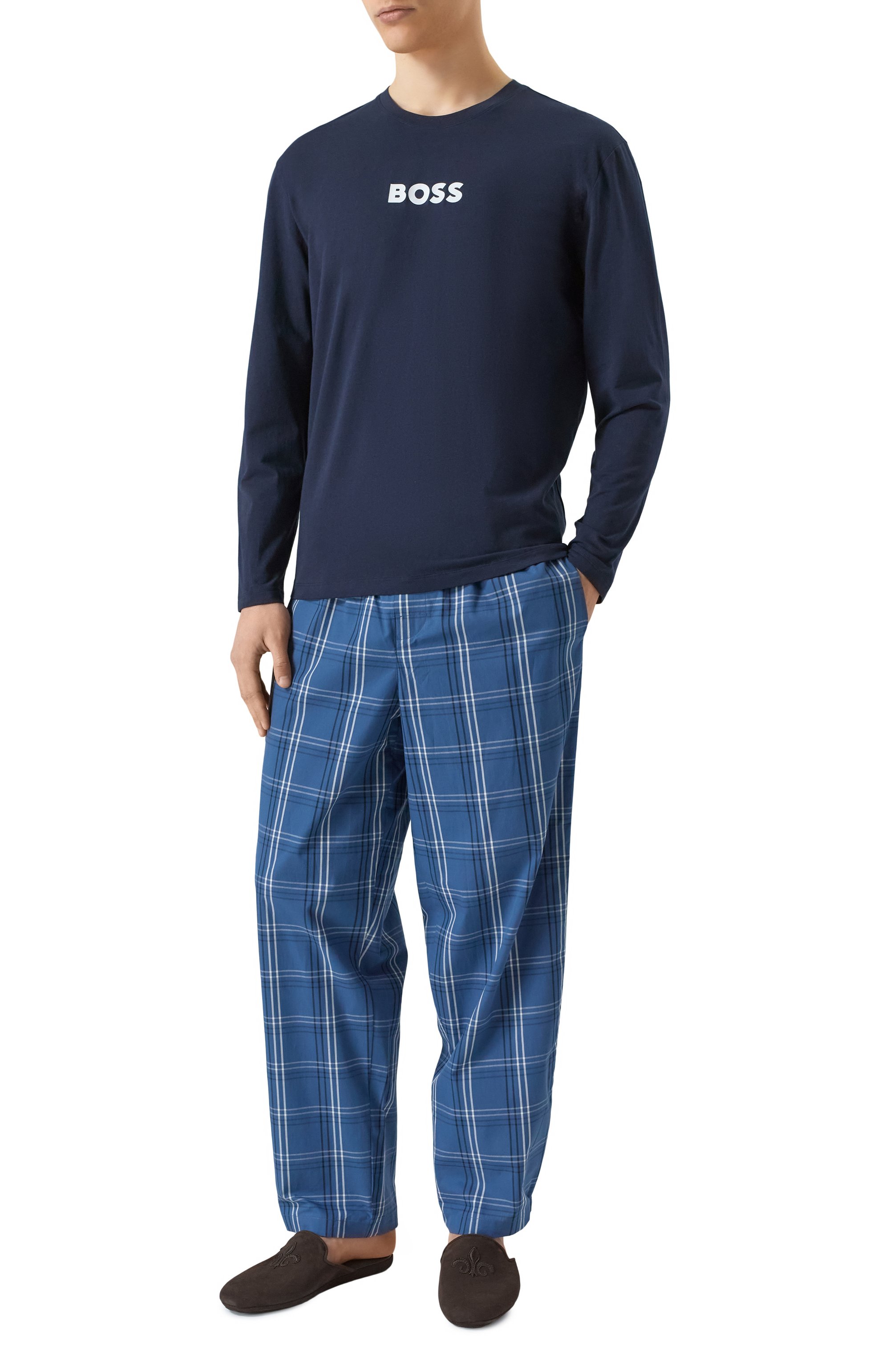 Хлопковая пижама BOSS синего цвета по цене 14950 руб., арт. 50535882, фото 2 Хлопковая пижама BOSS, арт. 50535882, фото 2