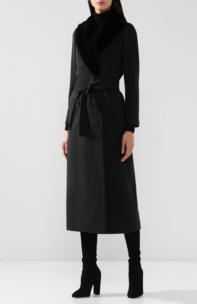 Кашемировое пальто с поясом и меховым воротником KITON, арт. D46619K01P69, фото 3