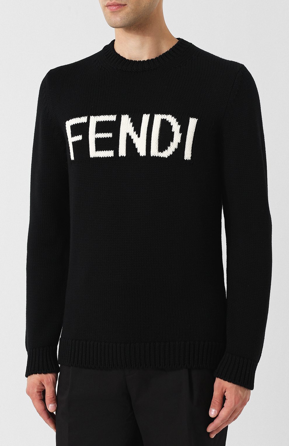 Шерстяной свитер с логотипом бренда FENDI черного цвета по цене 52350 руб., арт. FZZ387 A3M3, фото 3 Шерстяной свитер с логотипом бренда FENDI, арт. FZZ387 A3M3, фото 3