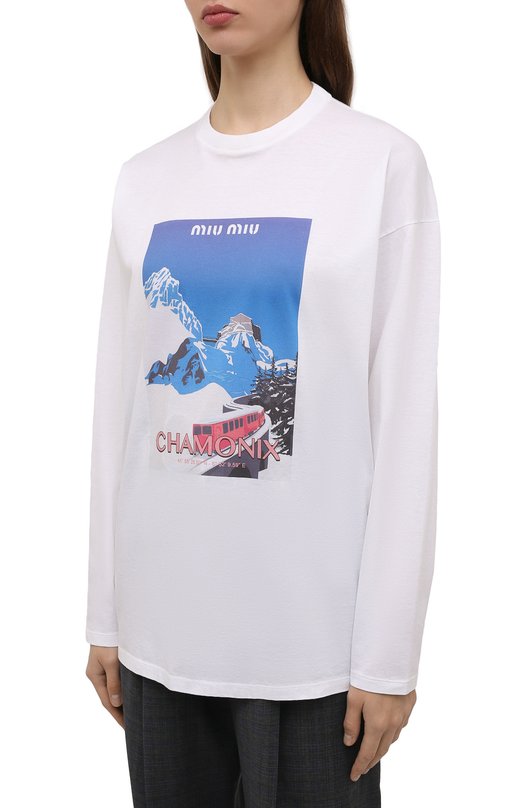 Хлопковый лонгслив Miu Miu MJL796-1Z3J-F0009 Белый  MJL796-1Z3J-F0009 Фото 3