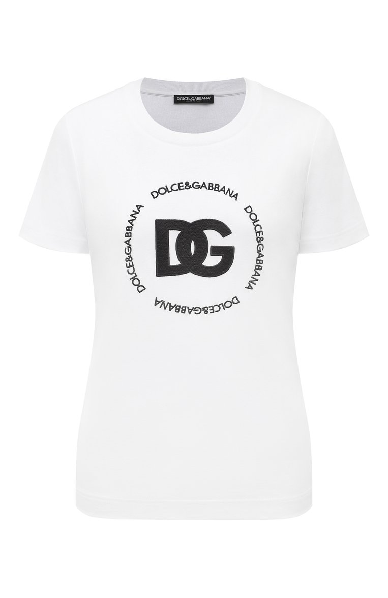 Женская хлопковая футболка DOLCE & GABBANA белого цвета, арт. F8T00Z/GDB5U | Фото 1 (Материал внешний: Хлопок; Длина (для топов): Стандартные; Рукава: Короткие; Принт: С принтом; Стили: Кэжуэл; Автоматизация ТО: Проставлено; Автоматизация состава: Проставлено)
