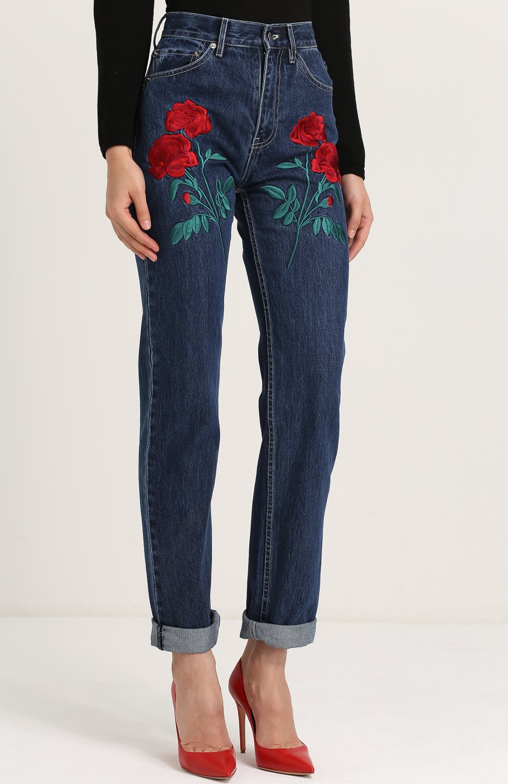 Джинсы с завышенной талией и цветочной вышивкой ADAM SELMAN, арт. 15221DE, фото 3
