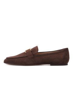 Женские замшевые лоферы TOD’S темно-коричневого цвета, арт. XXW79A0GG90/HR0 | Фото 4 (Материал внутренний: Натуральная кожа; Материал внешний: Нат�уральная кожа, Замша; Каблук высота: Низкий; Драгоценные камни: Проставлено; Материал сплава: Проставлено; Подошва: Плоская)