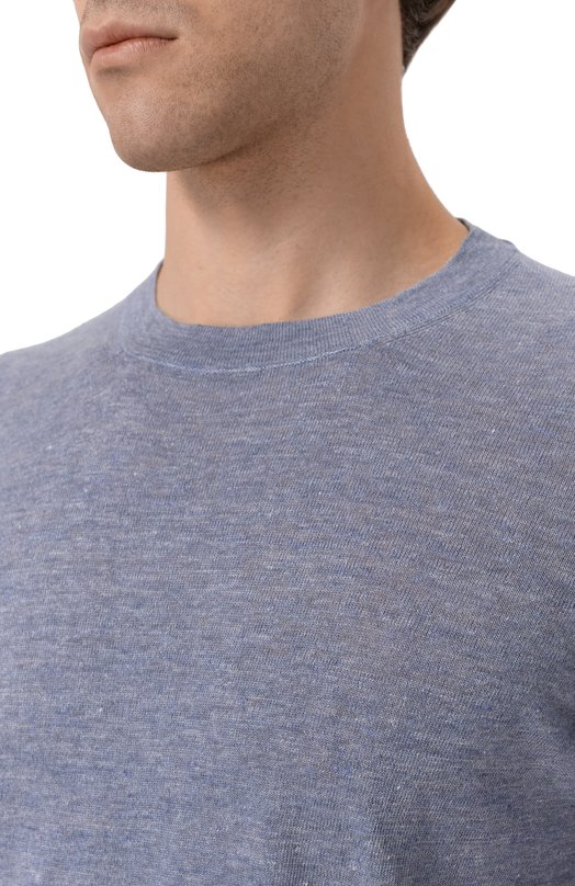 Футболка изо льна и хлопка Brunello Cucinelli M2L00340 Голубой  M2L00340 Фото 5