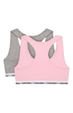 Детский комплект из двух топов CALVIN KLEIN серого цвета, арт. G80G897000 | Фото 2 (Девочки Кросс-КТ: Комплект-белье; Рукава: Короткие; Материал внешний: Хлопок)