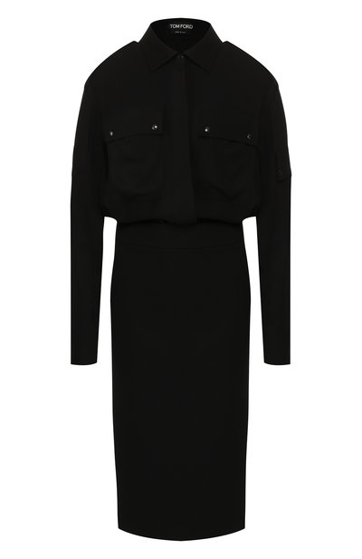 Женское платье из вискозы TOM FORD черного цвета, арт. AB2627-FAX056 | Фото 1 (Рукава: Длинные; Материал подклада: Шелк; Длина Ж (юбки, платья, шорты): Миди; Случай: Повседневный; Статус проверки: Проверена категория; Материал внешний: Вискоза; Женское Кросс-КТ: Платье-одежда; Материал сплава: Проверено, Проставлено; Драгоценные камни: Проставлено)