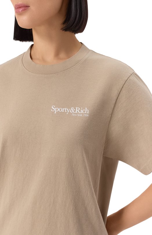 Хлопковая футболка Sporty and Rich T0043622016GY15 Бежевый  T0043622016GY15 Фото 5