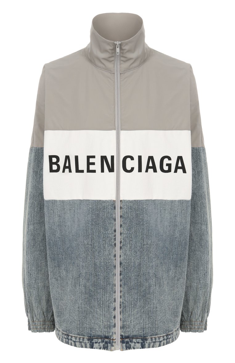 Женская комбинированная куртка BALENCIAGA серого цвета, арт. 822843/TNW65 | Фото 1 (Автоматизация состава: Проставлено; Рукава: Длинные; Автоматизация ТО: Проставлено; Материал подклада: Синтетический материал; Длина (верхняя одежда): До середины бедра; Кросс-КТ: Куртка, Ветровки, Деним; Стили: Гранж; Материал внешний: Деним)