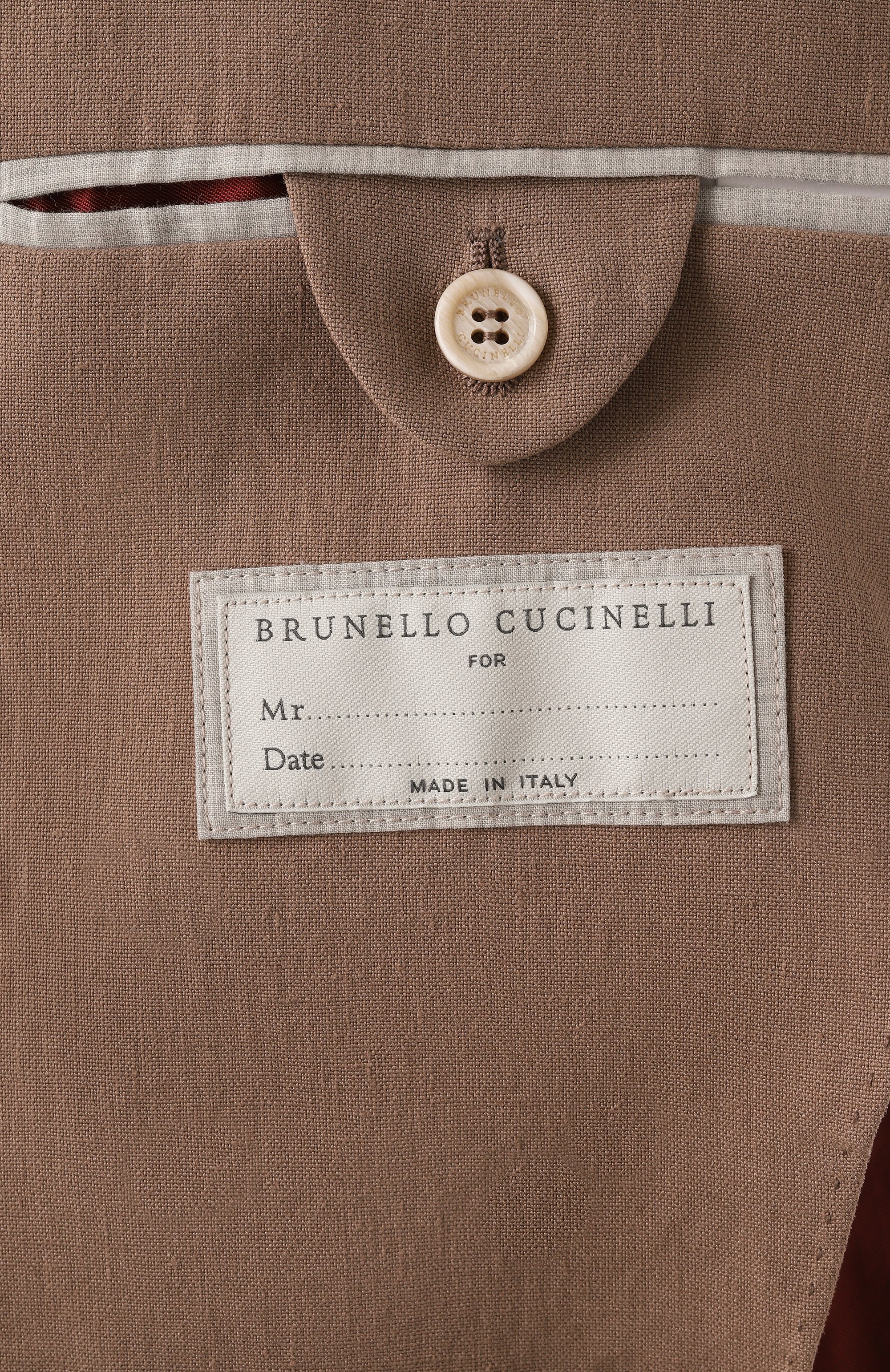 Льняной пиджак BRUNELLO CUCINELLI темно-бежевого цвета по цене 451500 руб., арт. MW4317BND, фото 8 Льняной пиджак BRUNELLO CUCINELLI, арт. MW4317BND, фото 8