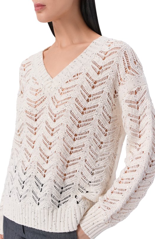 Хлопковый свитер Max Mara Studio MSTFELIN0 Кремовый  MSTFELIN0 Фото 5