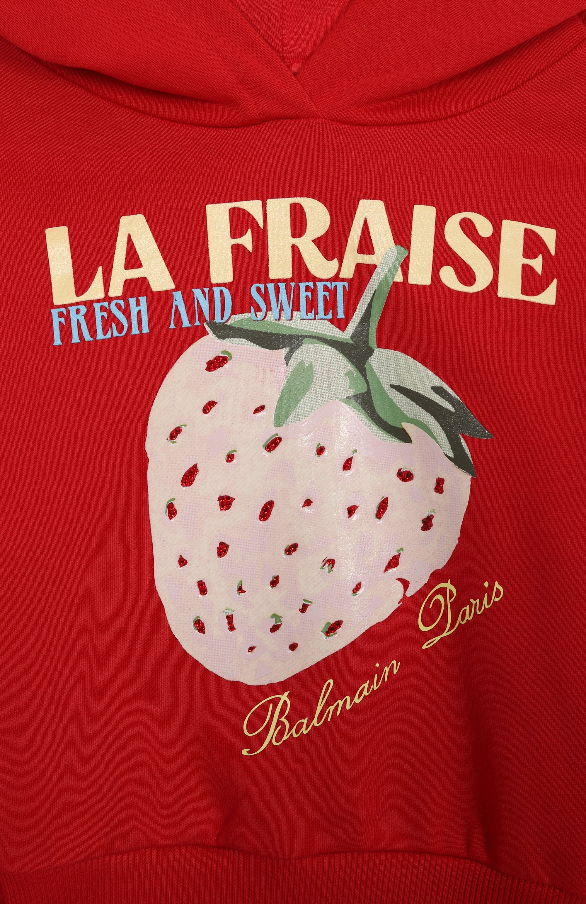 Хлопковое худи BALMAIN красного цвета по цене 29950 руб., арт. BW4A50, фото 3 Хлопковое худи BALMAIN, арт. BW4A50, фото 3