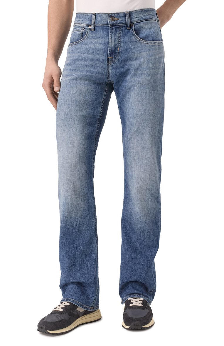 Мужские джинсы brett 7 FOR ALL MANKIND синего цвета, арт. 7T12283L | Фото 3 (Длина (брюки, джинсы): Стандартные; Материал внешний: Хлопок, Деним; Детали: Делаве; Силуэт М (брюки): Прямые; Стили: Повседневный; Кросс-КТ: Деним; Автоматизация состава: Проставлено; Автоматизация ТО: Проставлено)
