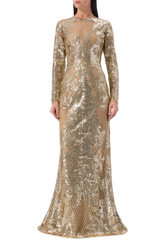 Платье с отделкой пайетками Elie Saab D0407NF25/YA047 Бежевый  D0407NF25/YA047 Фото 2