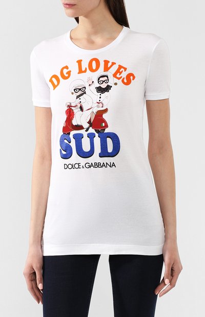 Хлопковая футболка DOLCE & GABBANA белого цвета по цене 43500 руб., арт. F8K74Z/HH7NL, фото 3 Хлопковая футболка DOLCE & GABBANA, арт. F8K74Z/HH7NL, фото 3