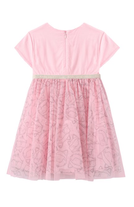 Детское платье KARL LAGERFELD KIDS светло-розового цвета, арт. Z30519. | Фото 2 (Материал подклада: Вискоза; Рукава: Короткие; Драгоценные камни: Проставлено; Материал сплава: Проставлено)