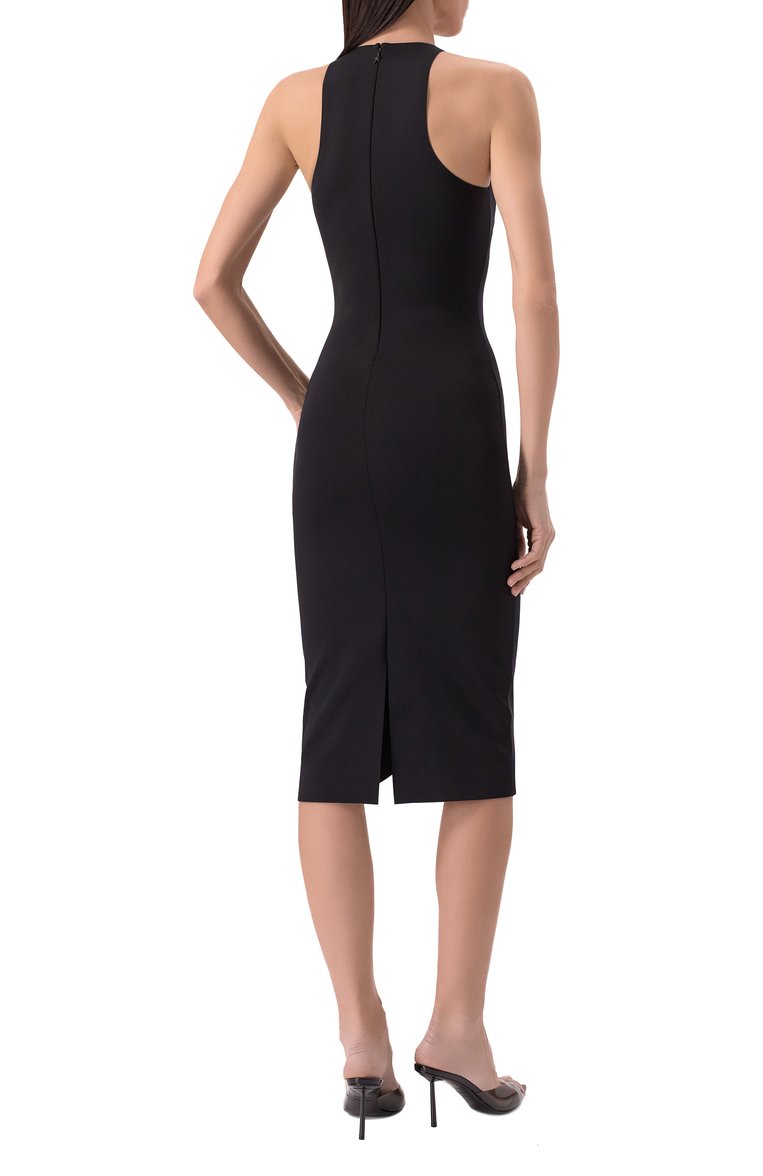 Женское платье MUGLER черного цвета, арт. 25P3R01700859 | Фото 4 (Длина Ж (юбки, платья, шорты): Миди; Женское Кросс-КТ: Платье-одежда, платье-футляр; Стили: Кэжуэл; Кросс-КТ: Трико�таж; Случай: Повседневный; Рукава: Без рукавов; Материал внешний: Синтетический материал)