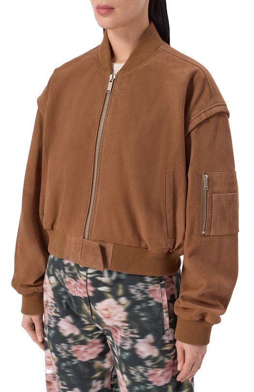 Замшевый бомбер Halfboy HS261WL084 LT006/B0MBER CR0P Коричневый  HS261WL084 LT006/B0MBER CR0P Фото 3