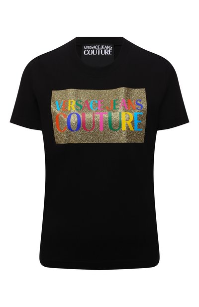 Женская хлопковая футболка VERSACE JEANS COUTURE, арт. 71HAHT07-71DP613 R 23 L0G0 C0L. GLITTER/CJ00T