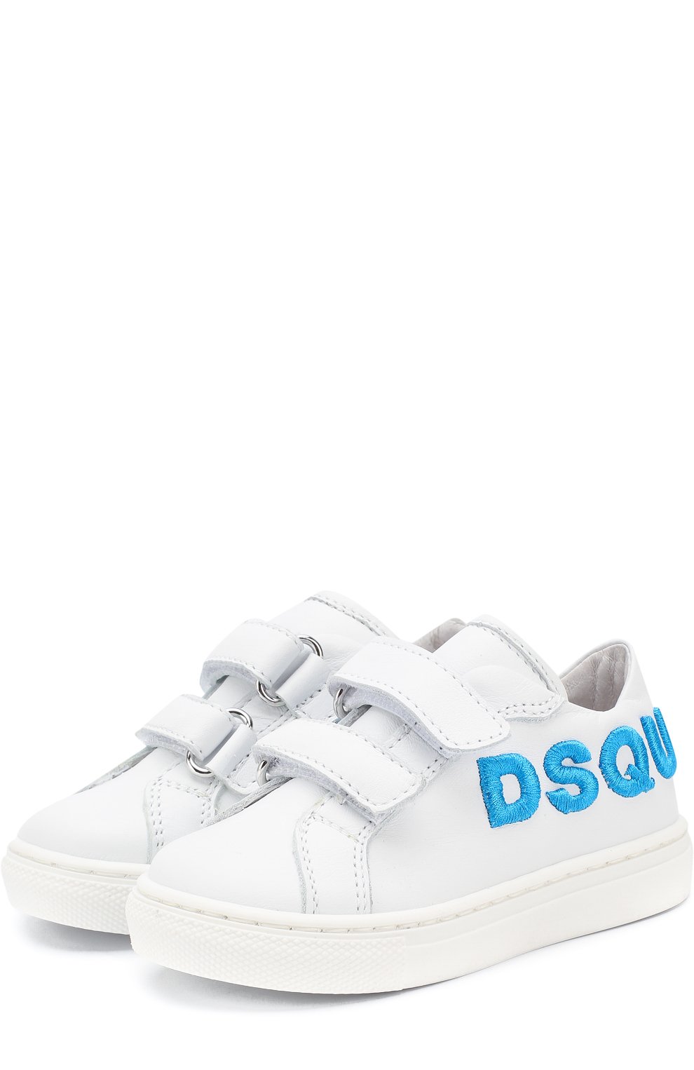 Кожаные кеды с застежками велькро и вышивкой DSQUARED2 белого цвета по цене 23300 руб., арт. 54097/16-27, фото 1 Кожаные кеды с застежками велькро и вышивкой DSQUARED2, арт. 54097/16-27, фото 1