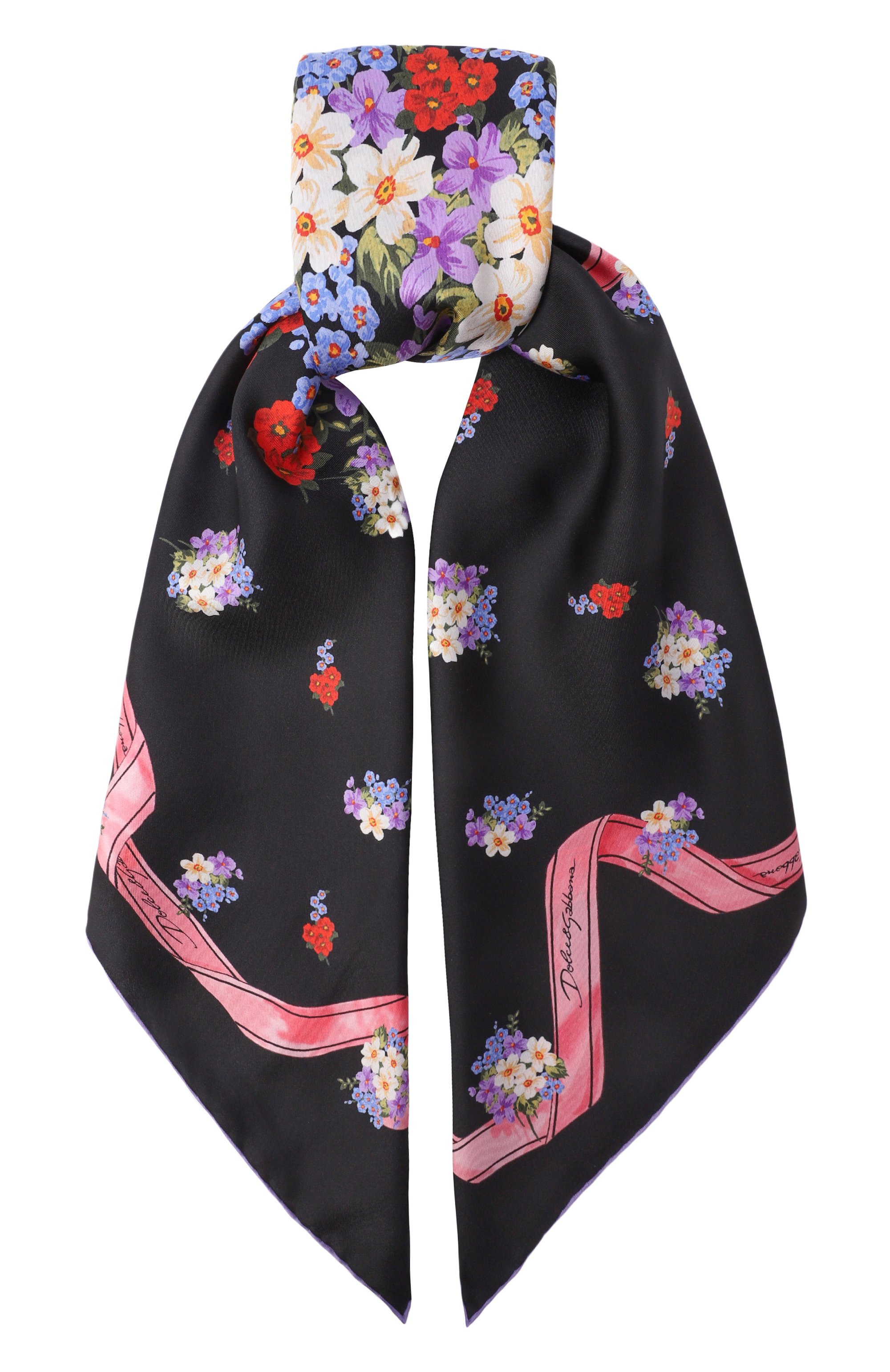 Шелковый платок DOLCE & GABBANA черного цвета по цене 69950 руб., арт. FN090R/GDDLK, фото 1 Шелковый платок DOLCE & GABBANA, арт. FN090R/GDDLK, фото 1