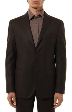 Мужской шерстяной костюм CORNELIANI темно-коричневого цвета, арт. 946005-9418111_SET | Фото 4 (Материал сплава: Проставлено; Рукава: Длинные; Драгоценные камни: Проставлено; Материал внешний: Шерсть; Стили: Кэжуэл; Костюмы М: Однобортный)