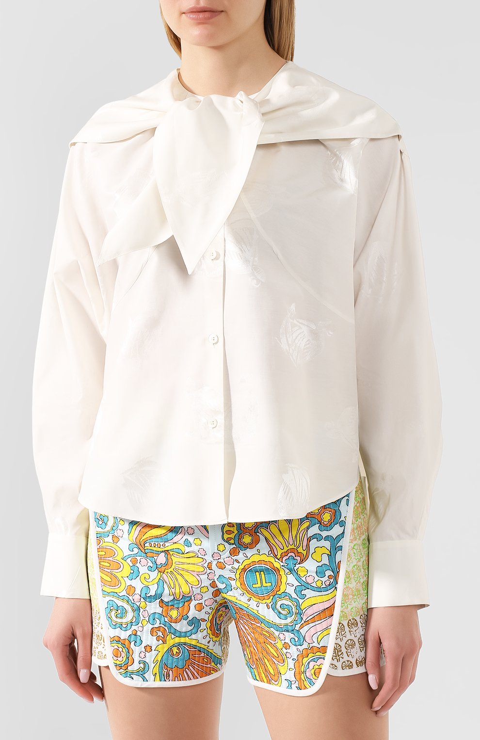 Блузка из смеси хлопка и шелка LANVIN кремового цвета по цене 86300 руб., арт. RW-T0619I-4311-P20, фото 3 Блузка из смеси хлопка и шелка LANVIN, арт. RW-T0619I-4311-P20, фото 3
