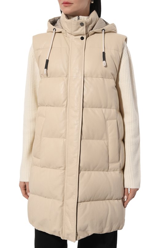 Пуховый кожаный жилет Brunello Cucinelli MPNPI9624P Кремовый  MPNPI9624P Фото 3