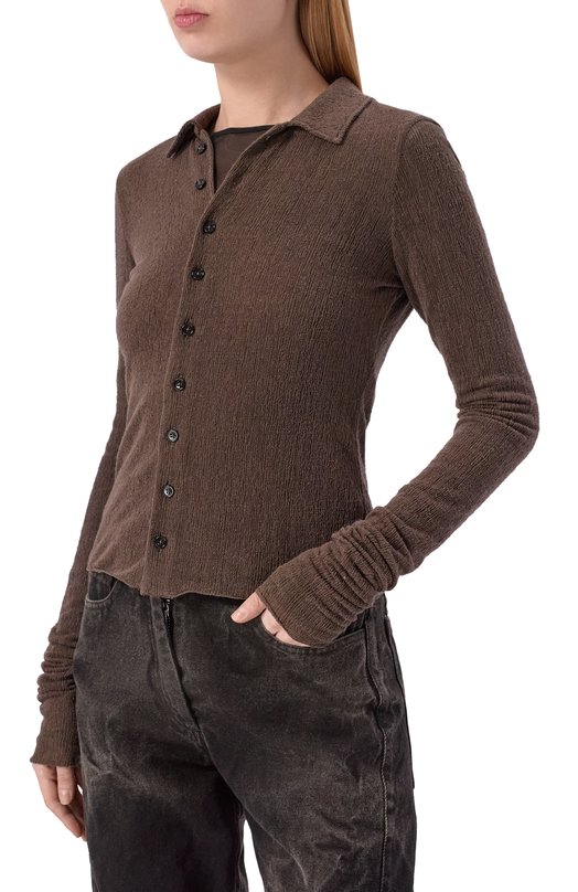 Шерстяная рубашка Ann Demeulemeester B0013581/FA619 Коричневый  B0013581/FA619 Фото 3