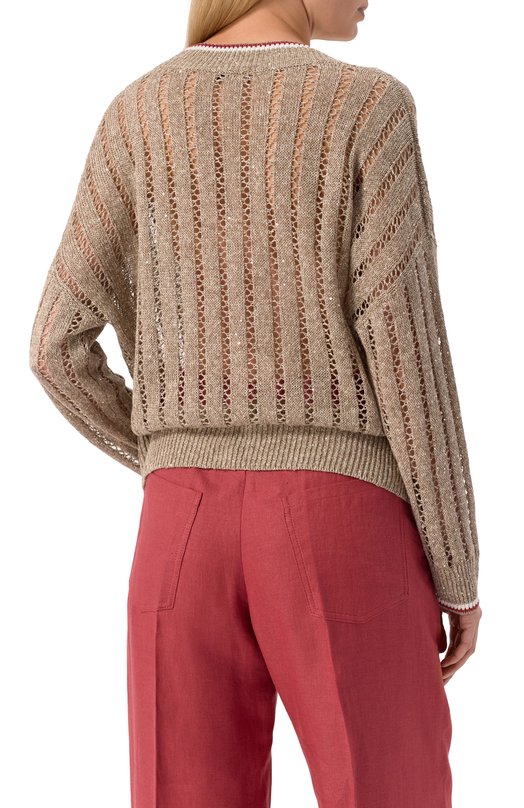 Льняной свитер Brunello Cucinelli MC0559402 Бежевый  MC0559402 Фото 4