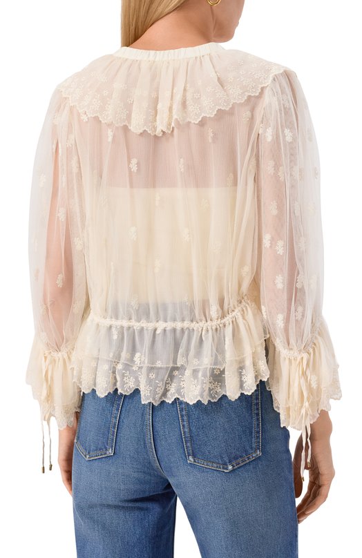 Хлопковая блузка Chloé CH25UHT26099/113 Кремовый  CH25UHT26099/113 Фото 4