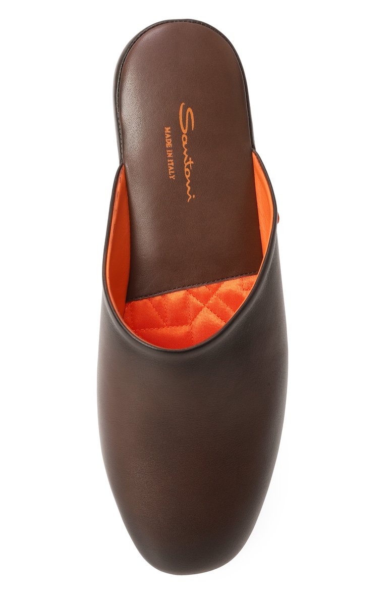 Мужские кожаные домашние туфли SANTONI темно-коричневого цвета, арт. PMXGA1644XXX1CLB | Фото 6 (Нос: Не проставлено; Материал внешний: Натуральная кожа; Материал внутренний: Натуральная кожа; Мужское Кросс-КТ: тапочки-обувь; Автоматизация состава: Проставлено)