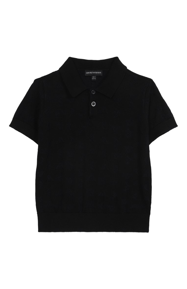 Детское поло из хлопка и вискозы EMPORIO ARMANI темно-синего цвета, арт. EB000287/AF13935 | Фото 1 (Материал внешний: Хлопок, Вискоза; Рукава: Короткие; Ростовка одежда: 5 лет | 110 см, 6 лет | 116 см, 4 года | 104 см, 7 лет | 122 см, 10 - 11 лет | 140 - 146см, 8 лет | 128 см, 13 - 15 лет | 158 см, 16 лет | 164 см)