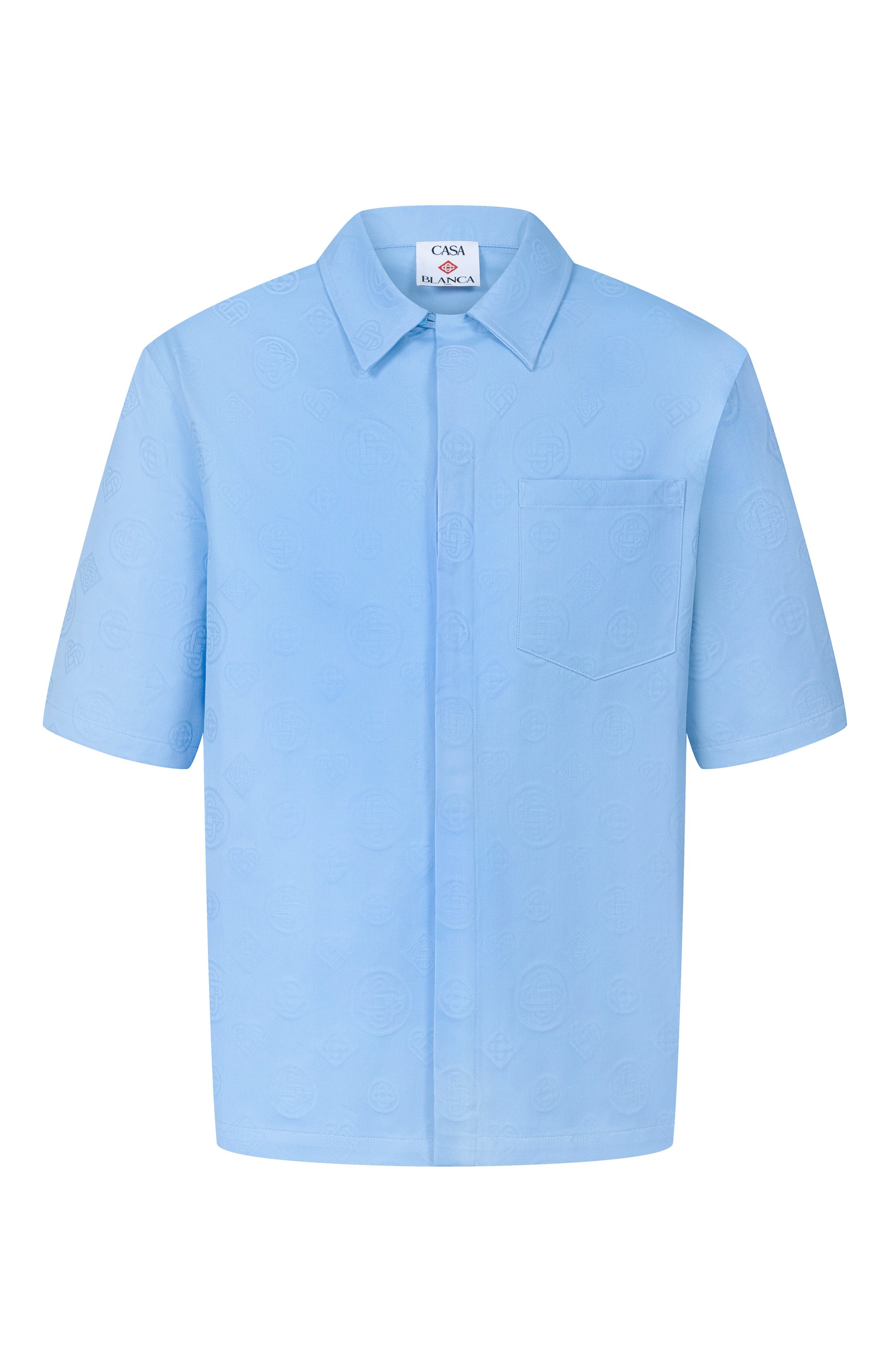 Хлопковая рубашка CASABLANCA голубого цвета по цене 79950 руб., арт. M-SP26-SH-228-03, фото 1 Хлопковая рубашка CASABLANCA, арт. M-SP26-SH-228-03, фото 1