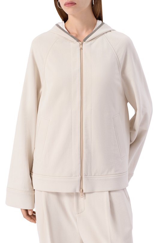 Хлопковая толстовка Brunello Cucinelli MN05NS0406 Кремовый  MN05NS0406 Фото 3