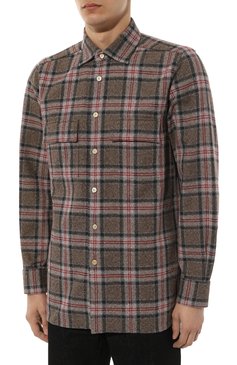 Мужская хлопковая рубашка KITON коричневого цвета, арт. UCRRLH0861305 | Фото 3 (Драгоценные камни: Проставлено; Длина (для топов): Стандартные; Рукава: Длинные; Материал сплава: Проставлено; Материал внешний: Хлопок; Принт: Клетка; Манжеты: На пуговицах; Случай: Повседневный; Воротник: Кент; Стили: Кэжуэл)