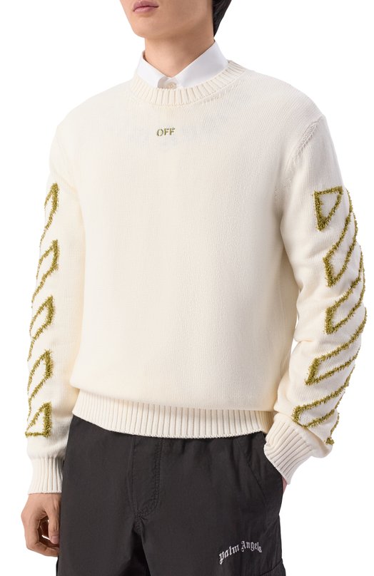 Хлопковый свитер Off-White 0MHE087S26KNI001 Кремовый  0MHE087S26KNI001 Фото 3
