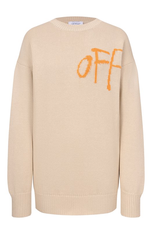 Хлопковый свитер Off-White 0WHE100S26KNI001 Бежевый 0WHE100S26KNI001
