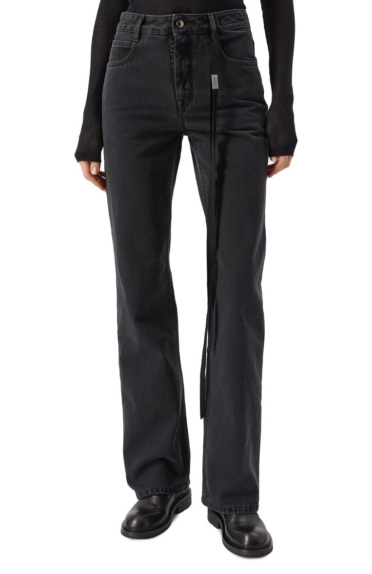 Женские джинсы ANN DEMEULEMEESTER темно-серого цвета, арт. B0012724/FA039 | Фото 3 (Длина (брюки, джинсы): Удлиненные; Драгоценные камни: Проставлено; Материал сплава: Проставлено; Детали: Декор; Стили: Кэжуэл; Кросс-КТ: Деним; Материал внешний: Деним, Хлопок; Силуэт Ж (брюки и джинсы): Прямые)