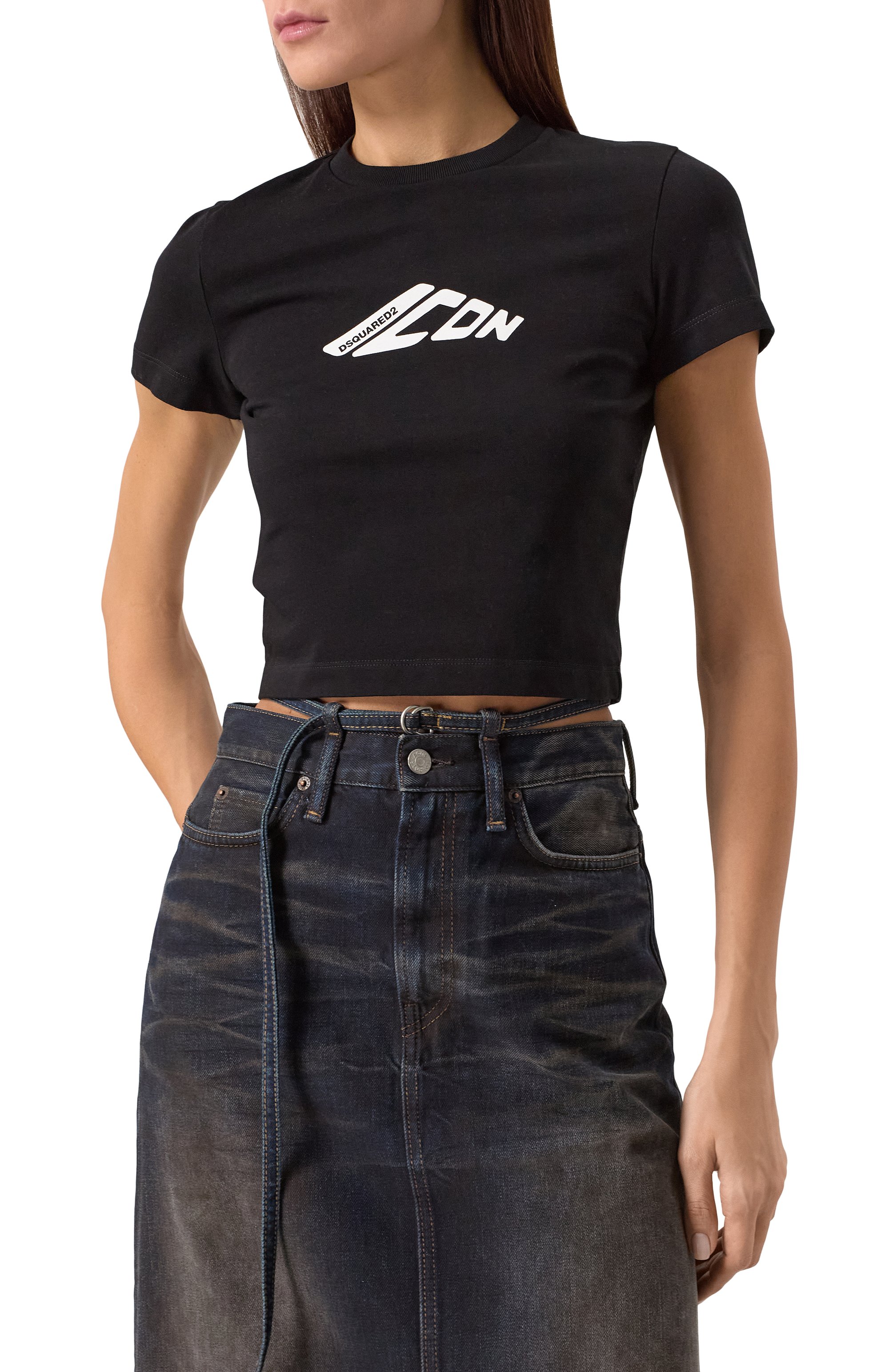 Хлопковый топ DSQUARED2 черного цвета по цене 19450 руб., арт. S80GC0080/D20033, фото 3 Хлопковый топ DSQUARED2, арт. S80GC0080/D20033, фото 3