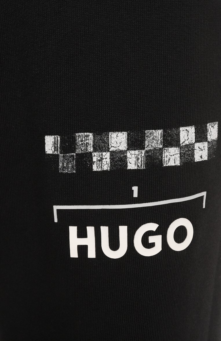 Мужские хлопковые джоггеры HUGO черного цвета, арт. 50531760 | Фото 6 (Материал внешний: Хлопок, Синтетический материал; Длина (брюки, джинсы): Стандартные; Стили: Кэжуэл; Силуэт М (брюки): Джоггеры)