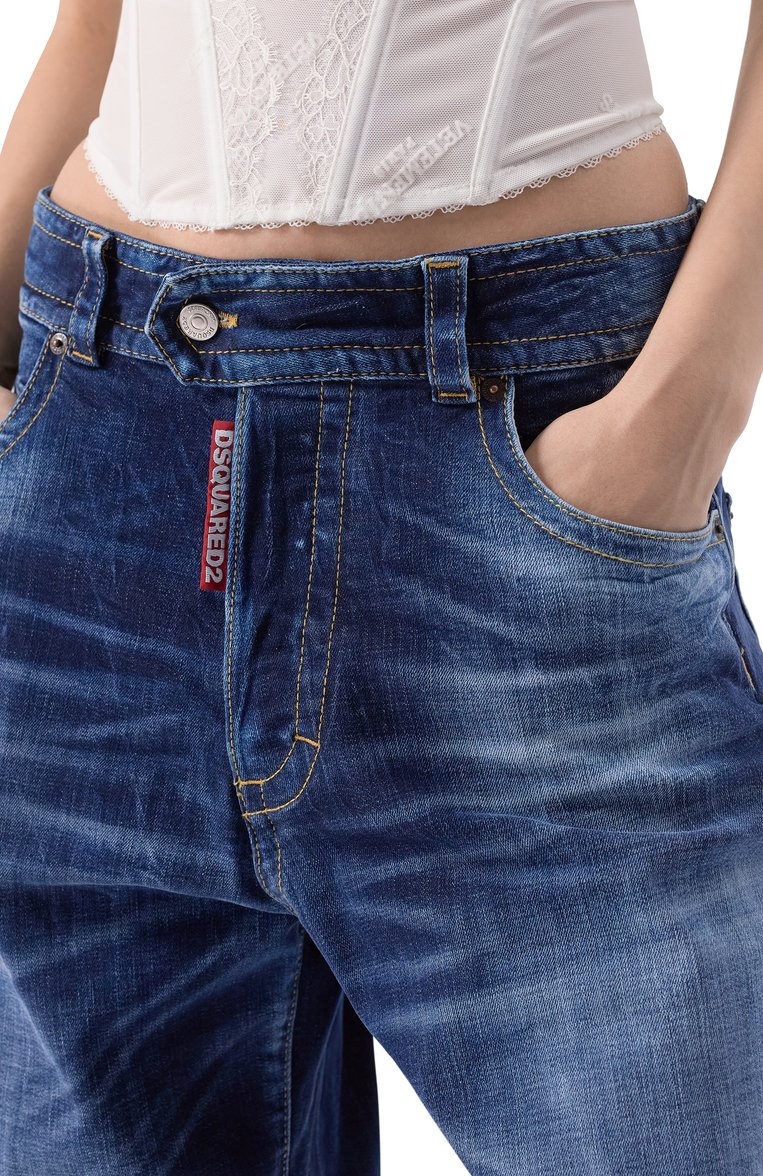 Женские джинсы 9 to 5 man DSQUARED2 синего цвета, арт. S75LB1038/S30664 | Фото 5 (Материал сплава: Проставлено; Драгоценные камни: Проставлено; Длина (брюки, джинсы): Удлиненные; Материал внешний: Хлопок, Деним; Детали: Делаве; Силуэт Ж (брюки и джинсы): Широкие; Кросс-КТ: Деним; Стили: Кэжуэл)