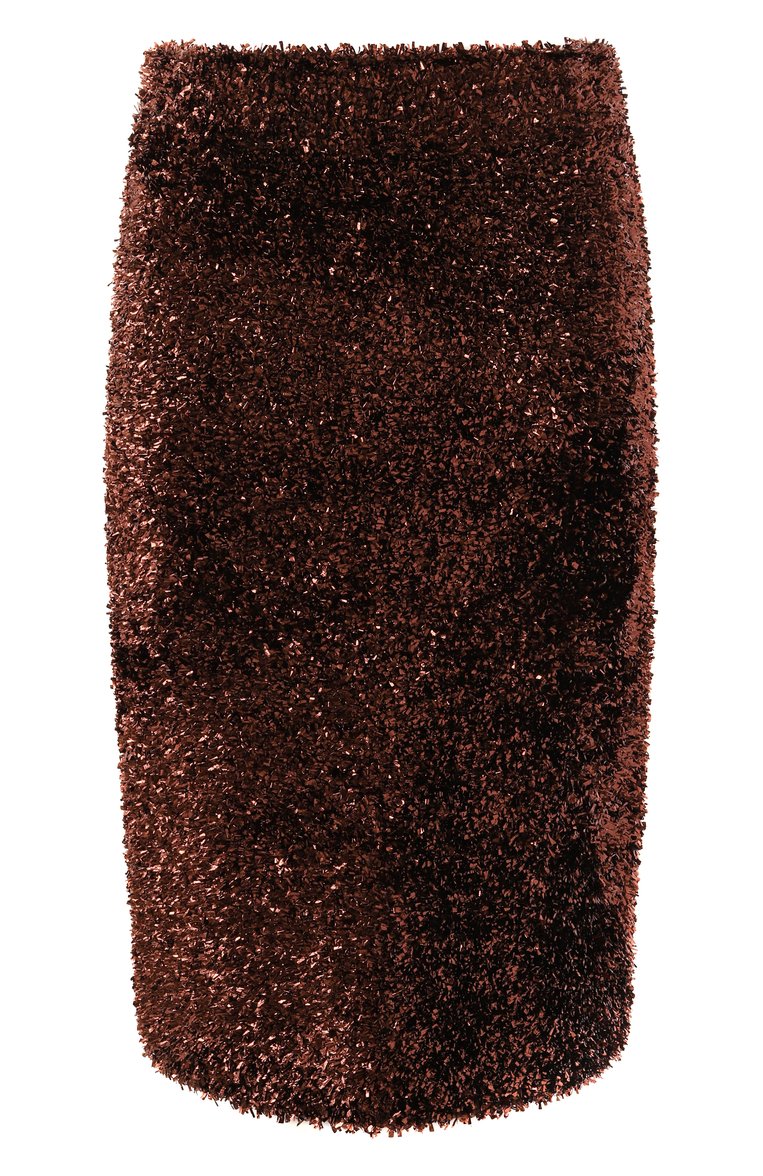Женская юбка DRIES VAN NOTEN коричневого цвета, арт. 242-011245-9725 | Фото 1 (Материал внешний: Металлизированное волокно, Шерсть, Синтетический материал; Стили: Гламурный; Женское Кросс-КТ: Юбка-карандаш; Длина Ж (юбки, платья, шорты): До колена)
