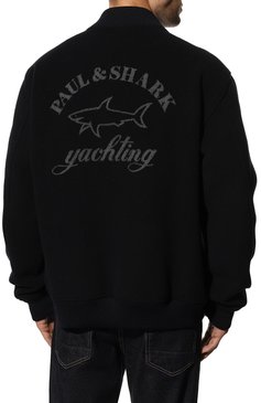 Мужской бомбер PAUL&SHARK темно-синего цвета, арт. 12312401/IQ0/3XL-6XL | Фото 4 (Длина (верхняя одежда): Короткие; Рукава: Длинные; Материал внешний: Шерсть; Кросс-КТ: Куртка, бомбер; Принт: С принтом; Мужское Кросс-КТ: шерсть и кашемир; Стили: Кэжуэл; Материал сплава: Проставлено; Драгоценные камни: Проставлено; Региональные ограничения белый список (Axapta Mercury): Не проставлено; Нос: Не проставлено)