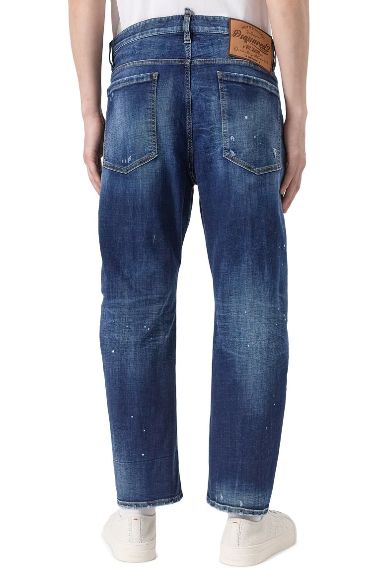 Мужские джинсы bro DSQUARED2 темно-синего цвета, арт. S74LB1655/S30664 | Фото 4 (Длина (брюки, джинсы): Стандартные; Материал внешний: Деним, Хлопок; Детали: Делаве, Потертости; Кросс-КТ: Деним; Стили: Кэжуэл, Streetwear; Силуэт М (брюки): Широкие; Автоматизация состава: Проставлено; Автоматизация ТО: Проставлено)