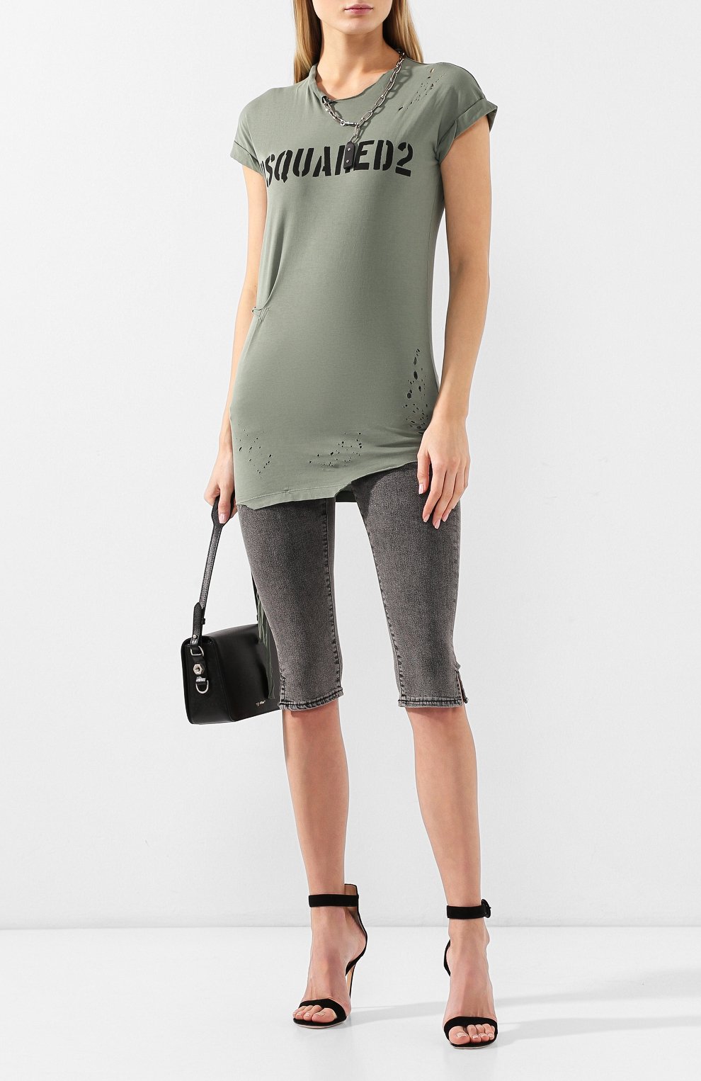 Хлопковая футболка DSQUARED2 хаки цвета по цене 42500 руб., арт. S75CU0958/S21600, фото 2 Хлопковая футболка DSQUARED2, арт. S75CU0958/S21600, фото 2