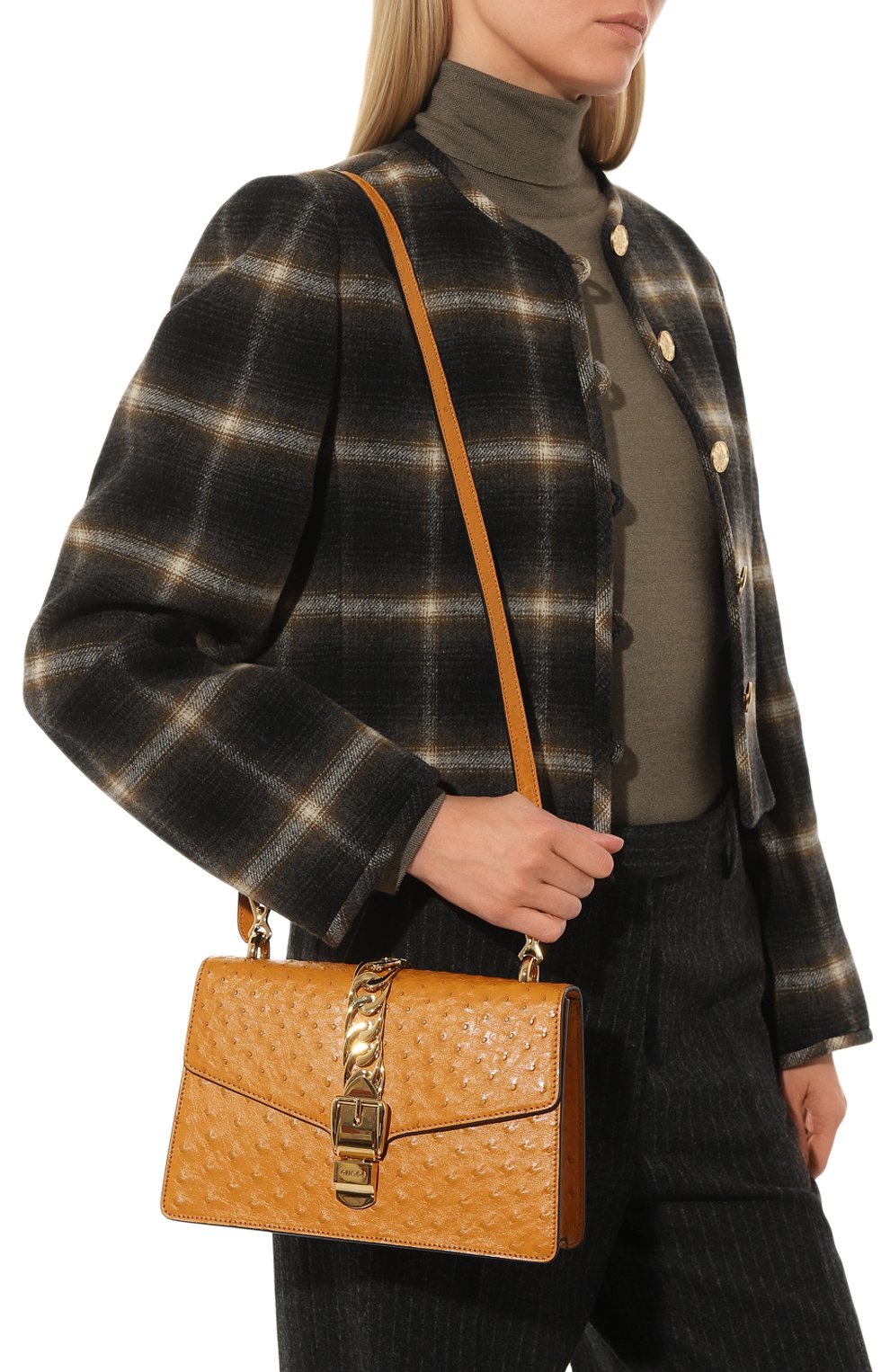 Сумка sylvie small из кожи страуса GUCCI, арт. 524405 GZPBG, фото 2