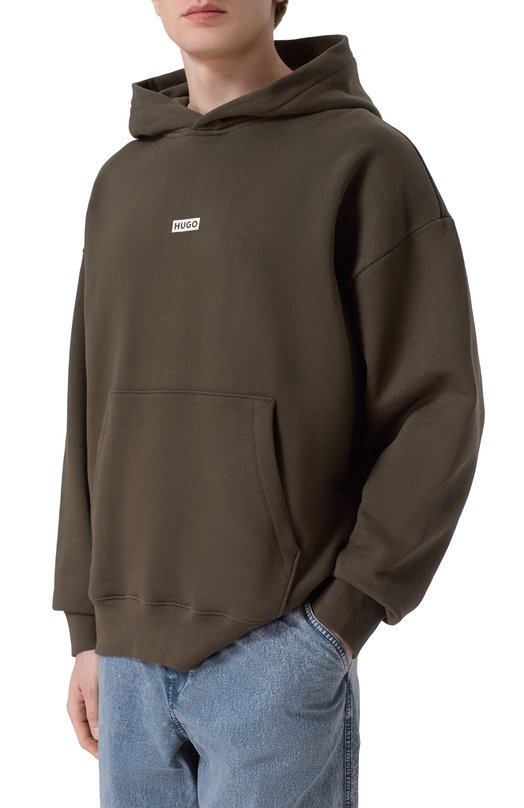 Хлопковое худи HUGO Blue 50510724 Коричневый  50510724 Фото 3